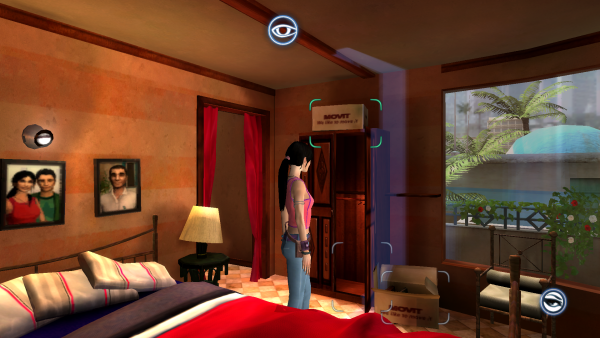 Screenshot of the 'view mode' scanning interactable items in Dreamfall