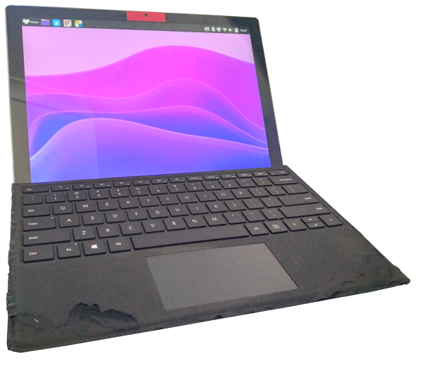 Photo of my Surface Pro 7 running Linux Mint